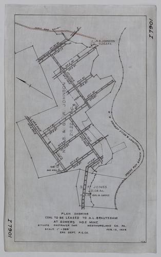 Plan showing coal to be leased to A. L Brautegam at Somers No. 2 Mine