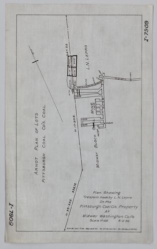 Plan showing trespass made by L. N. Lepro on the Pittsburgh Coal Co.'s property at Midway Block Mine