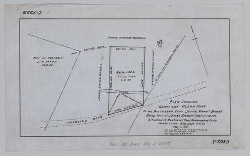 Plan showing the Shaft lot at Ocean Mine to be purchased from Jennie Stewart Beazell