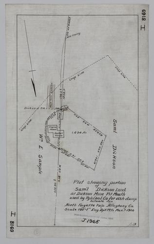 Plan showing portion of Samuel Dickson land at Dickson Mine pit mouth used by Pittsburgh Coal Co. for ash dump