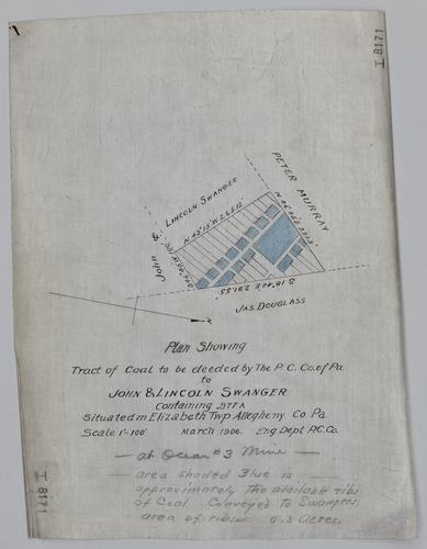 Plan showing tract of coal to be deeded by the Pittsburgh Coal Co. to John and Lincoln Swanger