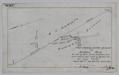 Plot showing portion of land at Dickson Mine on line of main entry between no. 1 and no. 2 hill used by Pittsburgh Coal Co. for mine tracks