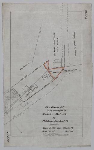 Plan showing lot to be conveyed to Modesta Monticello by Pittsburgh Coal Co.