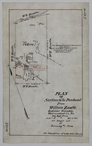 Plan of surface to be purchased from William Zundle at the air shaft lot at Banning No. 1 Mine
