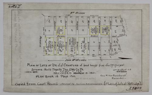 Plan of lots of Dr. J. J. Craford of land bought from John McMichael