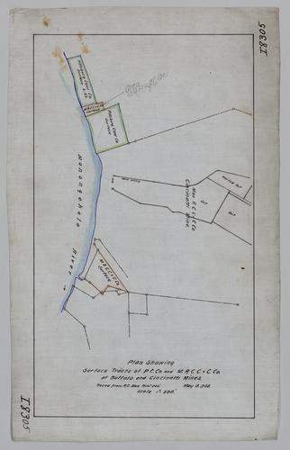 Plan showing surface tracts of Pittsburgh Coal Co. and Monongahela River Consolidation Coal & Coke Co. at Buffalo and Cincinnati Mines