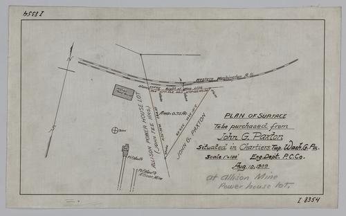 Plan of surface to be purchased from John G. Paxton at Allison Mine power house lot