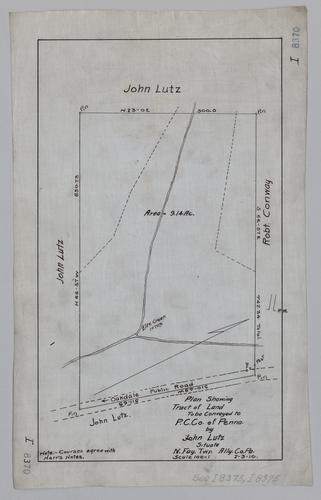 Plan showing tract of land to be conveyed to Pittsburgh Coal Co. by John Lutz