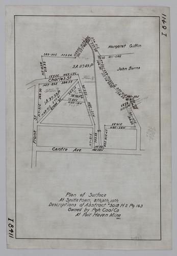 Plan of surface at Spiketown, 8th, 9th, 10th owned by Pittsburgh Coal Co. at Fair Haven Mine