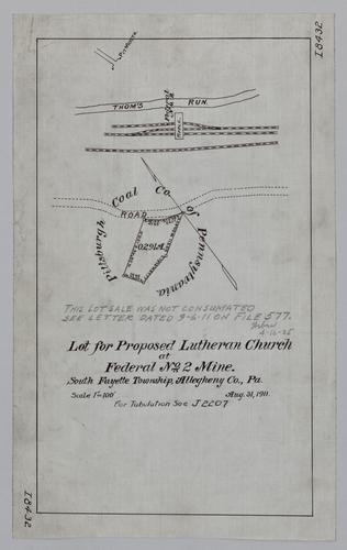 Plan showing lot for proposed Lutheran church at Federal No. 2 Mine
