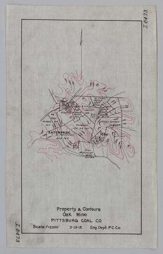 Plan showing property and contours at Oak Mine
