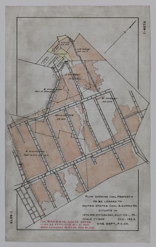 Plan showing coal property to be leased to United States Coal & Supply Co. situate in the 19th Ward of Pittsburgh
