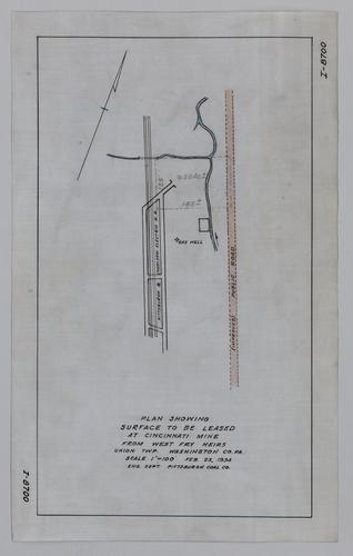 Plan showing surface to be leased at Cincinnati Mine from West Fry heirs