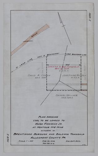 Plan showing coal to be leased to Hugh Fishwick, Jr. at Montour No. 8 Mine