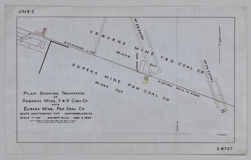 Plan showing trespasses of Osborne Mine, Youghiogheny & Ohio Coal Co. and Eureka Mine of the Pittsburgh Coal Co.
