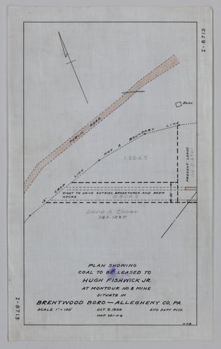 Plan showing coal to be leased to Hugh Fishwick, Jr. at Montour No. 8 Mine