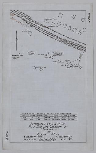 Plan showing location of magazines at Ocean Mine of the Pittsburgh Coal Co.