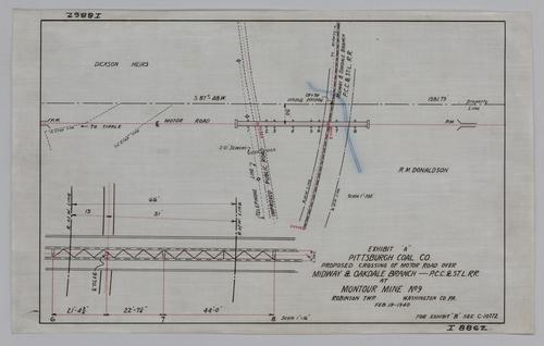 Exhibit A: plan showing proposed crossing of motor road over the Midway & Oakdale branch of the Pittsburgh, Cincinnati, Chicago & St. Louis Railroad at Montour No. 9 Mine