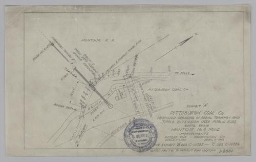 Exhibit A: Plan showing proposed crossing of aerial tramway and tipple extension of public road (Route 62014) at Montour No. 4 Mine