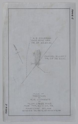 Plan of trespass by M. R. Clements at Plum Creek Mine