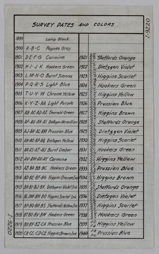 Survey Dates and Colors (sheet 1 of 7)