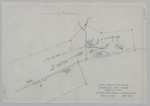 Plan showing buildings at Crescent No. 1 Mine's third hill