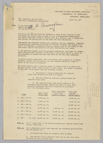 Letter from W. Roy Cunningham to well operators and coal mine operators in Southwestern Pennsylvania