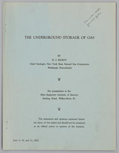 The Underground Storage of Gas