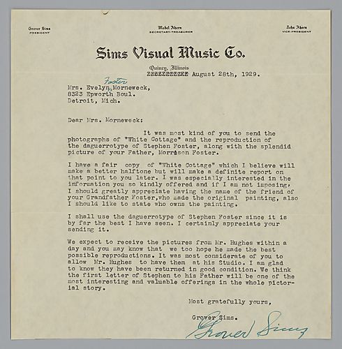From Grover Sims to Evelyn Foster Morneweck