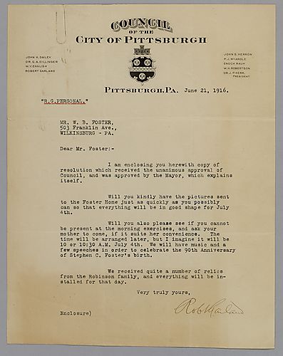 From Robert Garland of Pittsburgh City Council to W.B. Foster