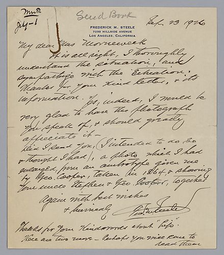 From Frederick M. Steele to Evelyn Foster Morneweck