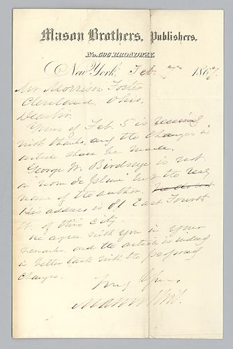 To Morrison Foster from Mason Brothers Publishers