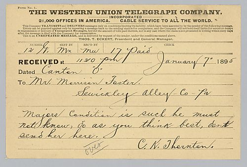 Telegram to Morrison Foster from C.K. Thornton