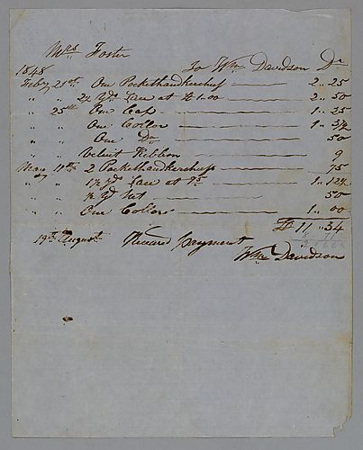 Bills to Mrs. Foster from William Davidson for fabric goods
