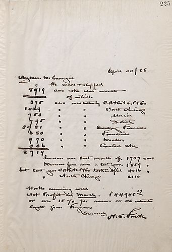 Frick writes to enclose the figures for the amount of coke sold and moved