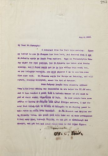 Frick writes to Carnegie about his plan to stabilize the price of ore