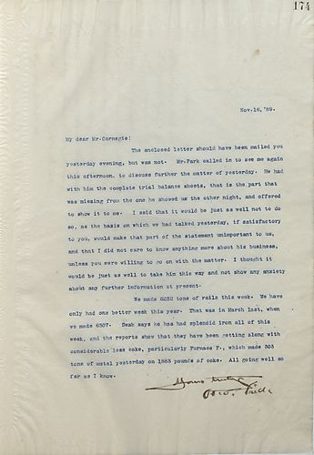 Frick writes Carnegie that Park visited him and that rail production is high