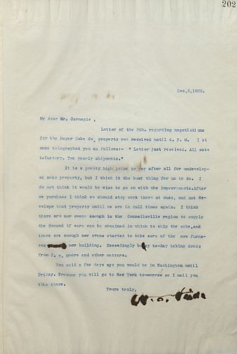 Frick writes Carnegie to restate his telegraph from earlier and indicate that he would like to buy the coke property and let it sit