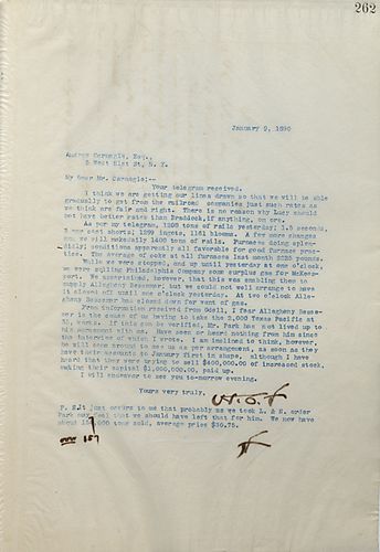 Frick writes Carnegie to discuss railroad rates and to inform him that Carnegie had the gas shut off to the Philadelphia Company in Mckeesport at one and by two Allegheny Bessemer had closed