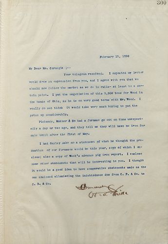 Frick writes Carnegie to update him on future business ventures