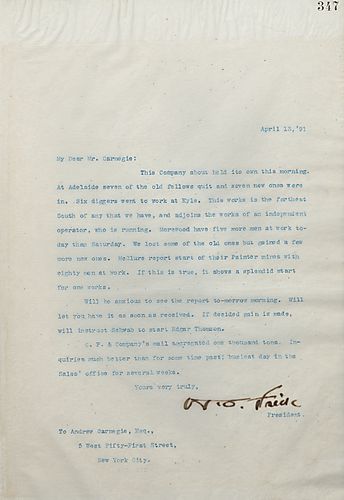 Frick writes that the Company held its own this morning, and writes on the status of Adelaide, Kyle, Morewood, and McClure [Coke Company]