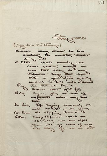Frick writes Carnegie to discuss pig iron, rails, and the progress of the gas line