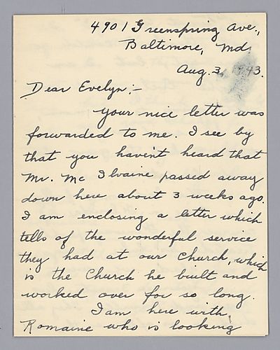 Letter from Julie McIlvaine to Evelyn Morneweck