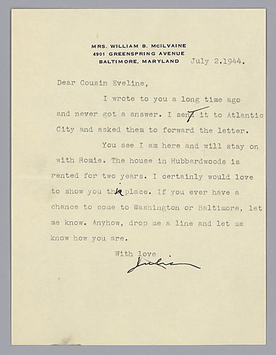 Letter from Julie McIlvaine to Evelyn Morneweck