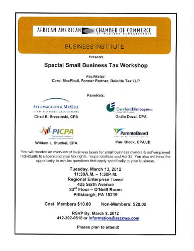 Special Small Business Tax Workshop-Flyer