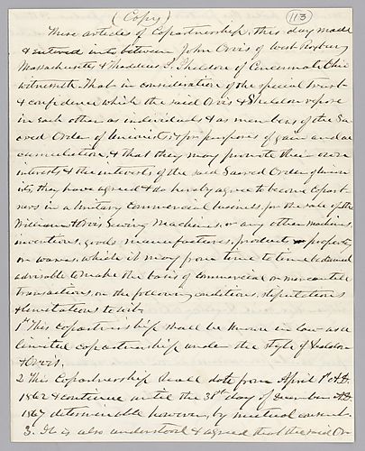 Copy of agreement Between John Orvis and T. S. Sheldon