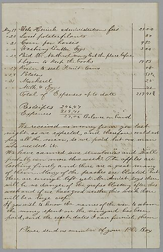 Financial Reports from Mt. Alpheus for May-October 1862 by C. F. Doane