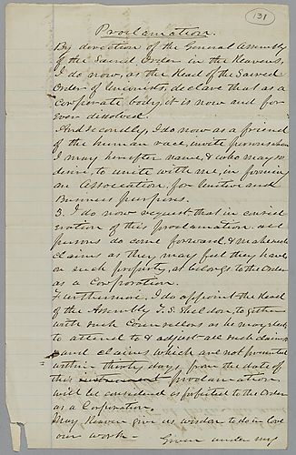 Proclamation of the Omniarch Dissolution of the Sacred Order of Unionists, by John Orvis