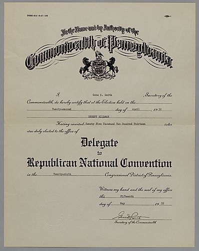 Ernest Hillman Certificate of Election,
