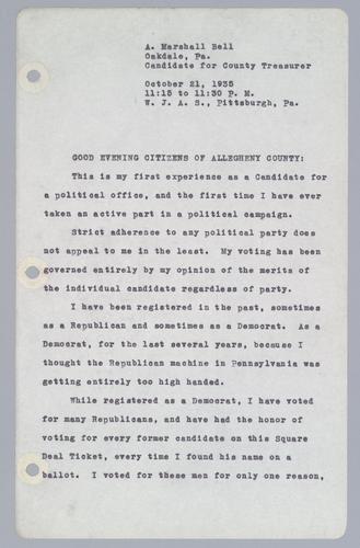 A. Marshall Bell, Candidate for County Treasurer